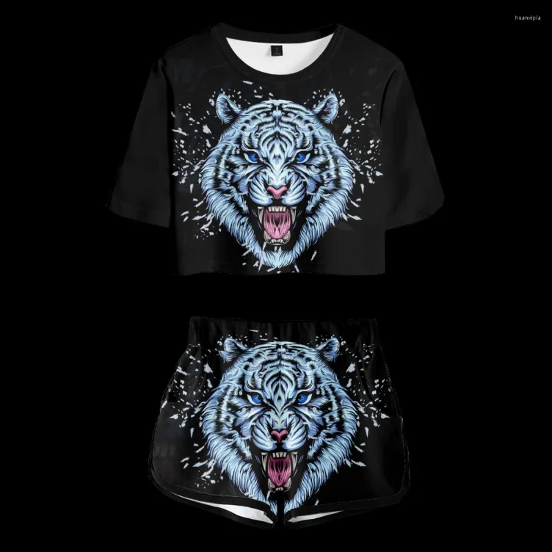 Tute da donna Black Tiger Punk Crop Top Sets Design 3D Print Set due pezzi Pantaloncini e maglietta per abbigliamento donna Ragazza Suit Dropship