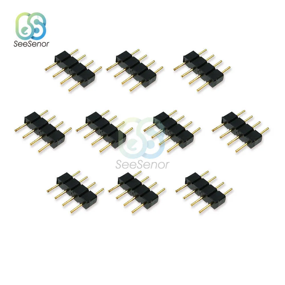 100pcs/partia 4Pin Zaciski RGB Złącze Adapter Adapter Igła Mężczyzna Typ Double 4pin dla 5050 3528 LED Light