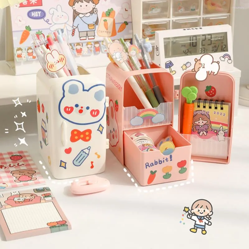 Scatole di stoccaggio Kawaii Organizzatore Porta della penna frigorifero per bambini giapponese ragazza di grande capacità di cartoleria di cartoleria desktop scatola