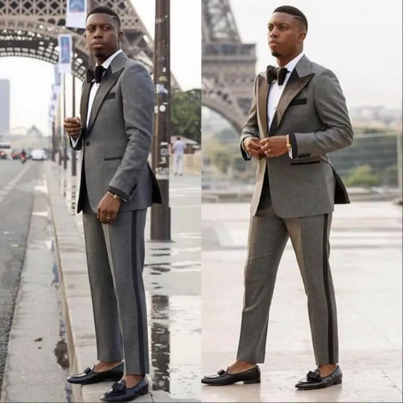 Gray Slim Fit Two Piece Grey Skinny Fit Suit Set For Weddings