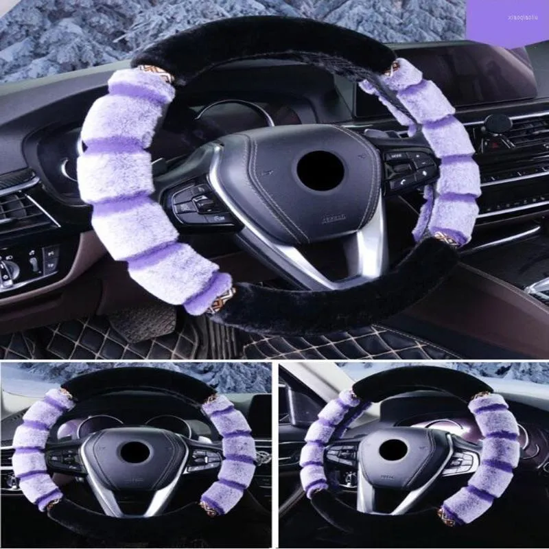 Couvre Volant Couverture De Voiture En Peluche Courte Imitant Les Cheveux Garder Au Chaud Antidérapant Diamètre 38 Cm Accessoires