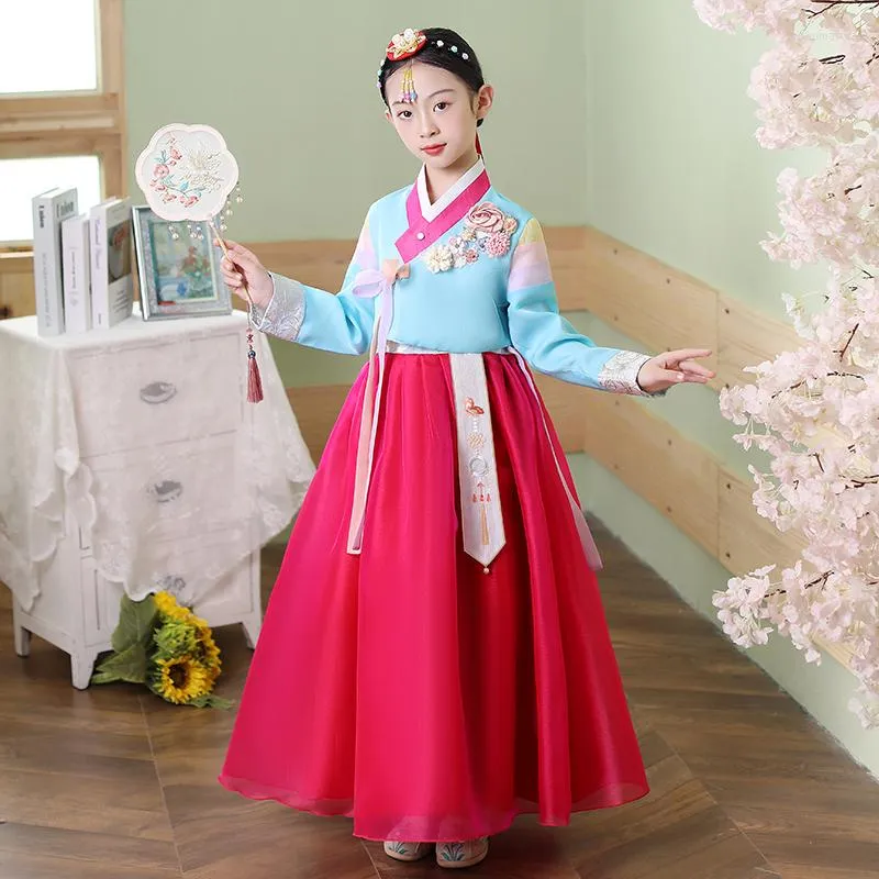 Etniska kläder Hanbok koreanska kostymer barn traditionella förbättrade flickors hanboks