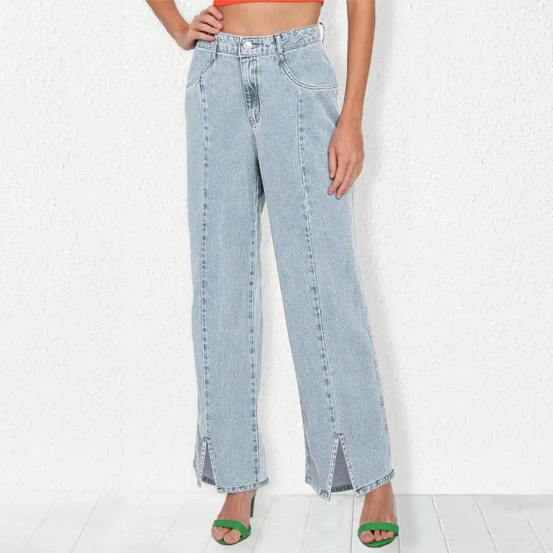 Women's Jeans Womens Casual Business Attire Women Denim Wide Leg Women's Pants Trouser Slim Cropped Paper Bag Waist With Pockets