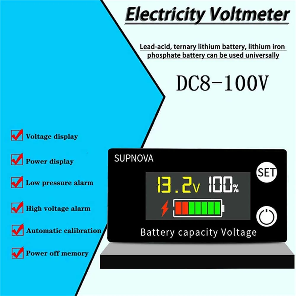 Battery Capacity Indicator DC 8V-100V Lead Acid Lithium LiFePO4 Car Motorcycle Voltmeter Voltage Meter Gauge 12V 24V 48V 72V
