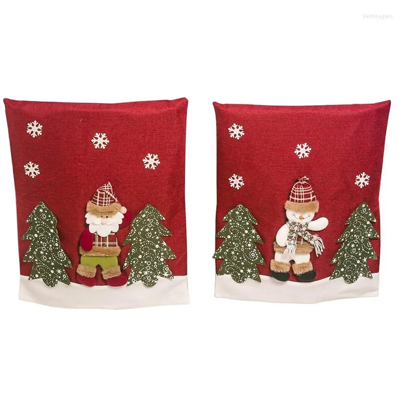 Adornos navideños 2 uds funda para silla cena mesa de comedor Santa Claus muñeco de nieve gorro rojo adorno cubiertas traseras Decoración