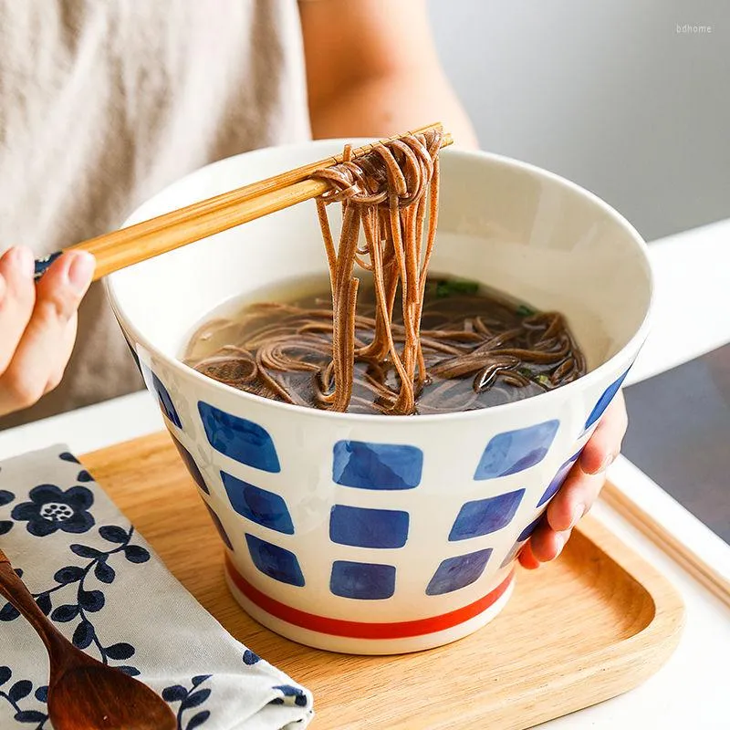 Skålar japansk-stil keramisk ramen bambu hatt skål stor nudel soppa kommersiell specialrestaurang porslin bordsartiklar 6.8 tum