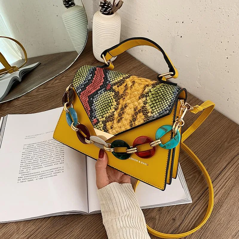 Evening Bags 2023 Fashion Vintage Contrast Color Tote Bag Quality PU Leather Women's Designer Handbag Serpentine Shoulder Messenger