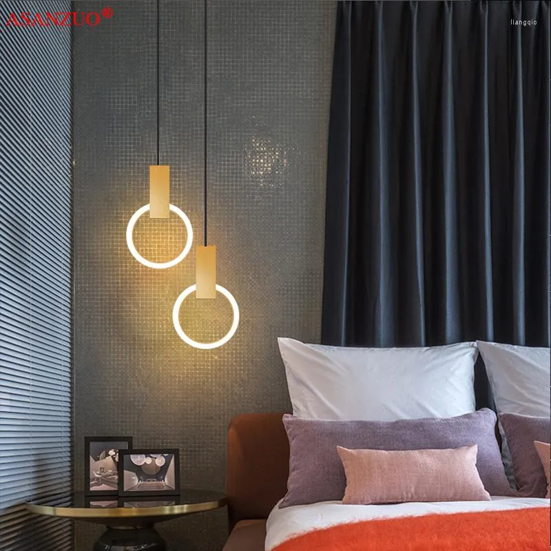 Pendant Lamps Single And Double Head Nordic Bedroom Bedside Lights Acrylic Ring Lamp Modern Dining Room Staircas Gold Hanging