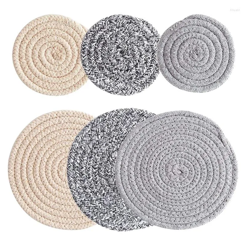 Bordmattor Potholders Set Trivets Waasters For Drinks Round Cotton Thread Weave Dishs Pads Cooking and Baking (6 st)