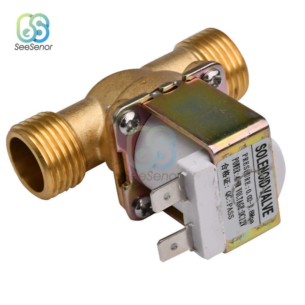 1/2 "Brass Electric Solenoid Valve AC 220V DC 12V 24V Vattenkontrollkontrollomkopplare N/C Luftinloppsflöde