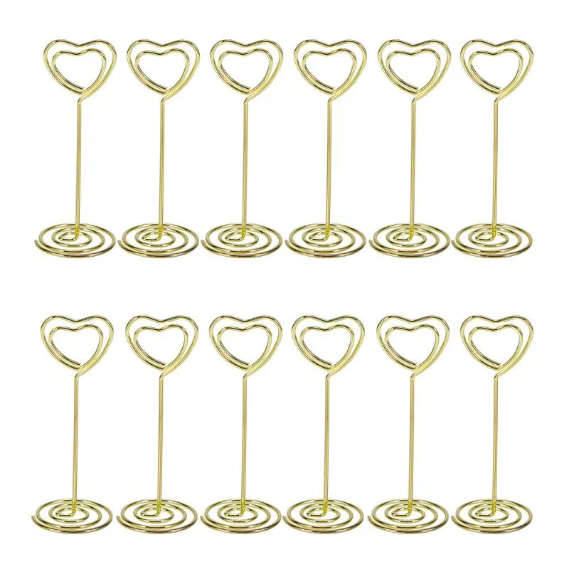 Party Decoration Golden Heart Shape Po Holder Stands Place Card Paper Menu Clips Tabellnummer Hållare för WeddingSparty