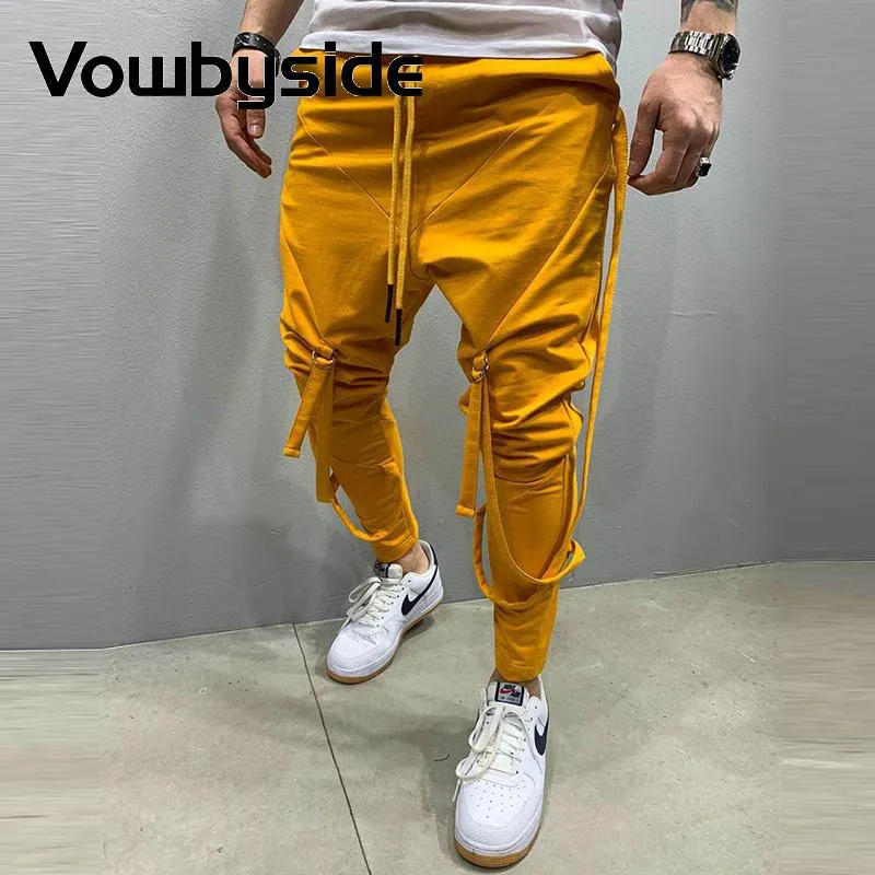 Pantaloni da uomo Solid Sling Design con coulisse Skinny Hip Hop Mens Casual Matita Pantaloni sportivi sportivi Streerwear Joggers Abbigliamento uomo