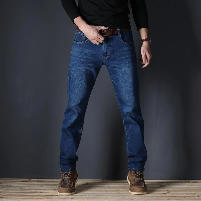 Herr jeans elastiska rak stor storlek 48 enkel stil svart blå stretch denim byxor stora män plus 7xl jeansmen's