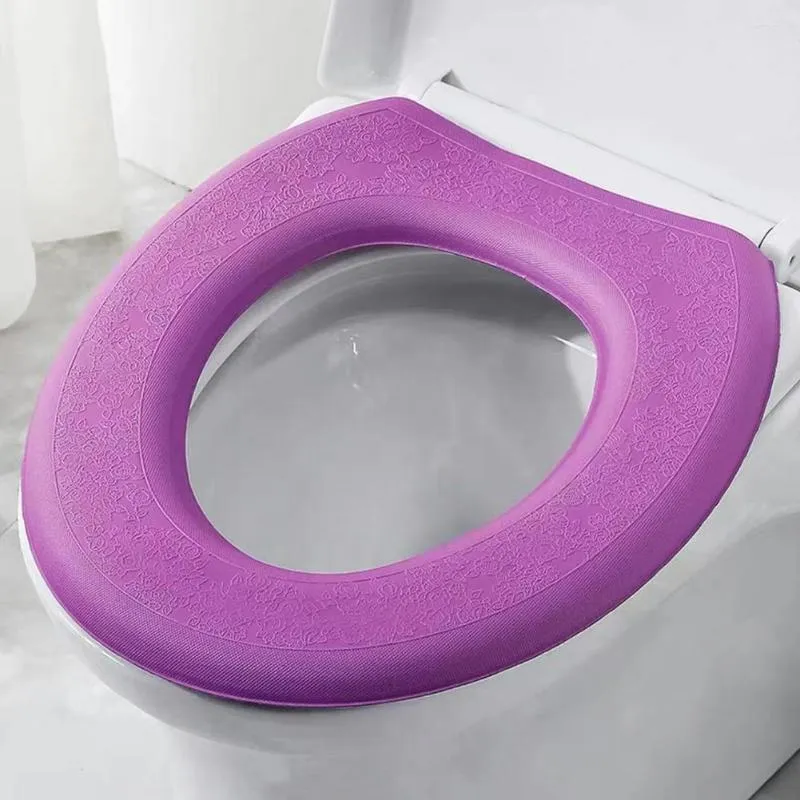 Couvre-siège de toilette lavable autocollant mousse couverture imperméable saisons doux Silicone tapis quatre O-forme Pad Closestool salle de bain Cu V2N0
