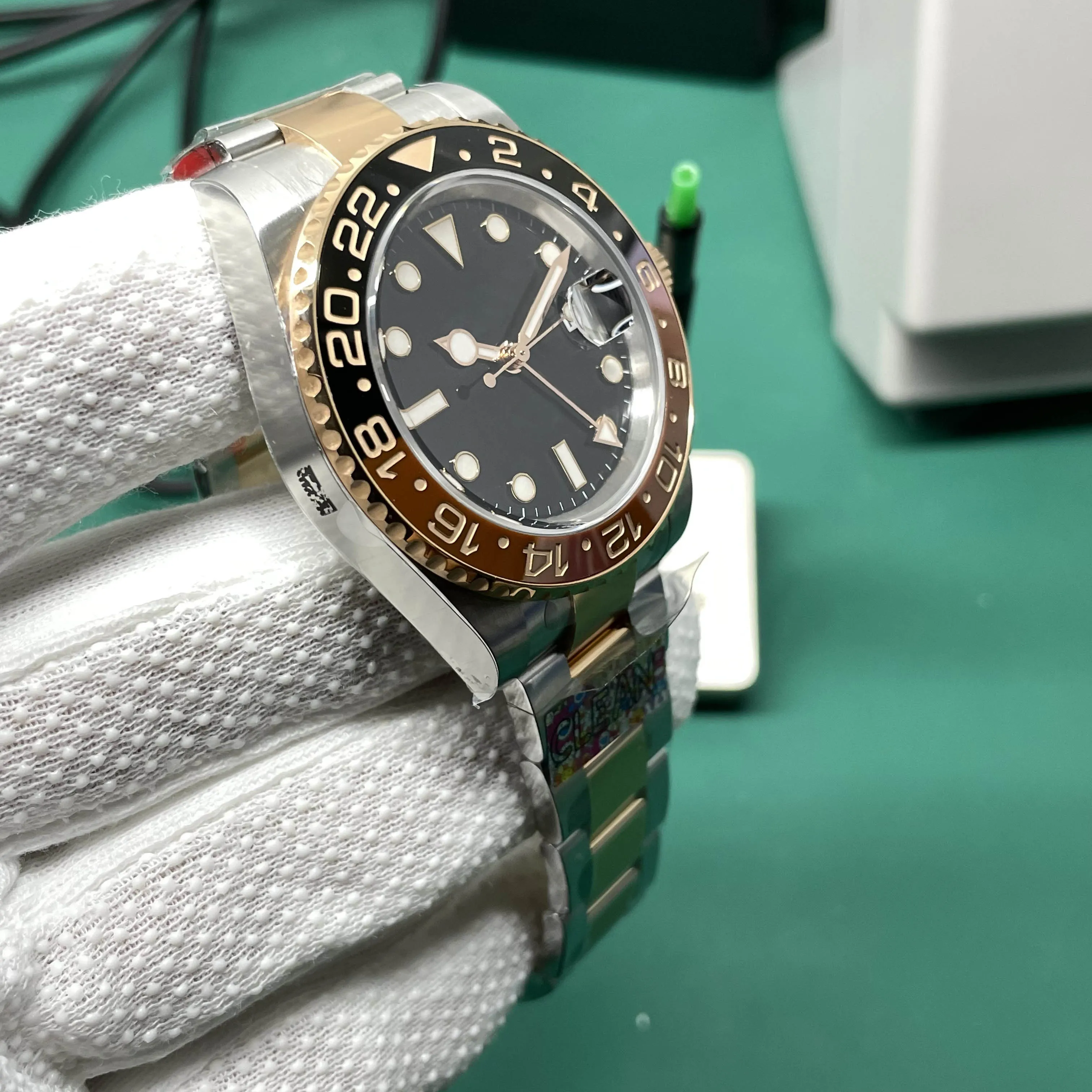 Luxe horloge Clean Factory beerOyster-armband Zwartbruine keramische ring 904 staal GMT-functie VR3186 Automatische uurwerken 40mm241L