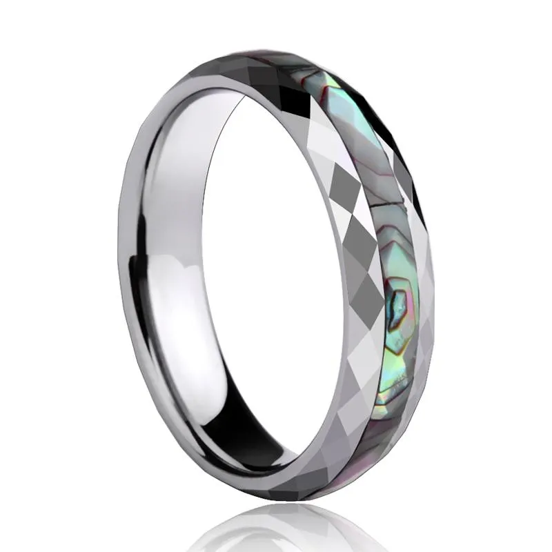 Wedding Rings Bohemia Style Alliance Of Tungsten Engagement Dome Band For Woman Man 5mm/6mm Width Inlay Colorful ShellsWedding