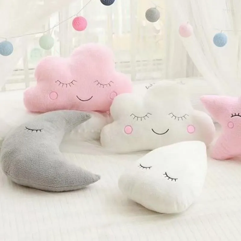 Almohada Rosa Nube Blanca Luna Gris Forma De Estrella Cojines