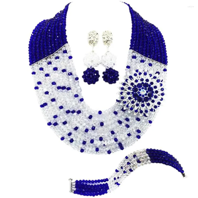 Brincos de decote Conjunto de moda Azul real Clear AB Transparen Nigeriano Casamento Africano Rios Africanos Jóias Bracelete de cristal 10SZ23