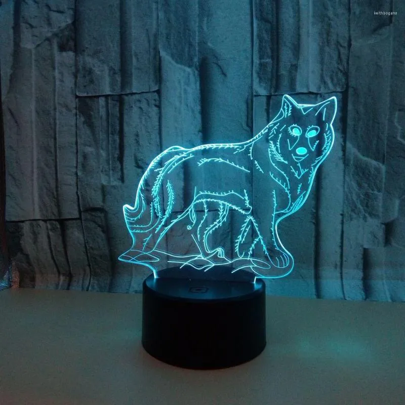 Настольные лампы Волк красочный 3D -ночной светодиодный светодиодный визуальный стереотоуш