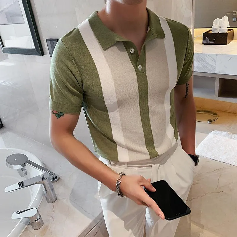 Men's Polos Short Sleeve Spring Breathable Homme Social Club Clothing Shirt Knitted Green High Quality Men