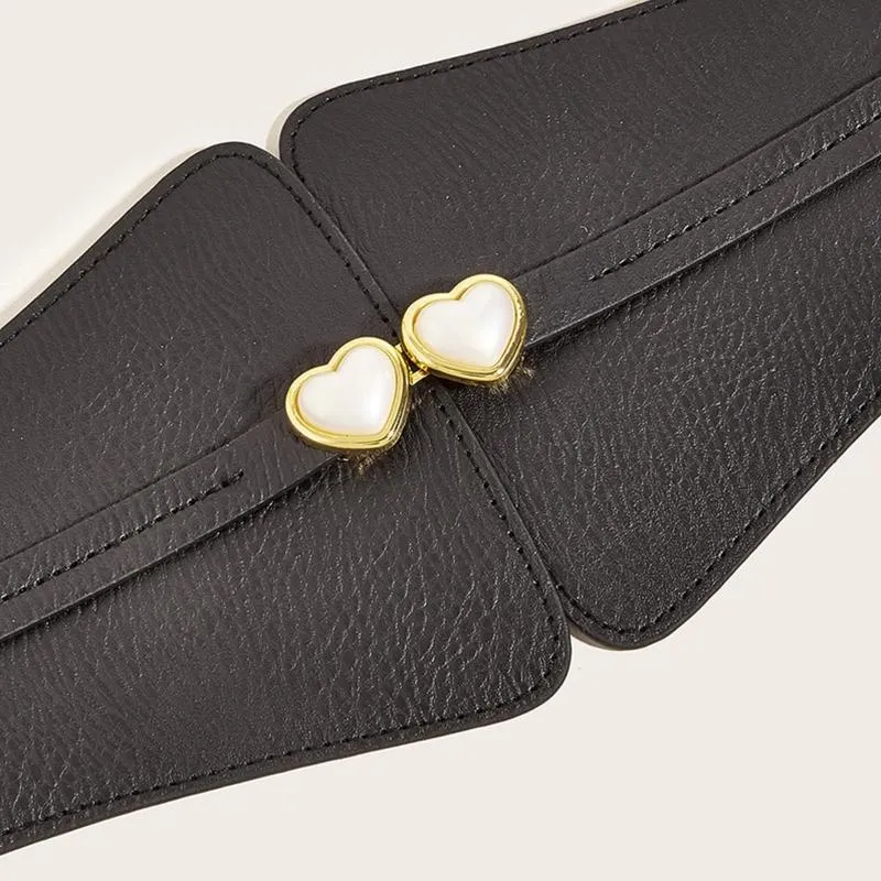 Belts Simple Ladies Wide Belt Elastic Vintage Buckle Faux Leather Fashion Wild Heart Women's Waist Seal Drop