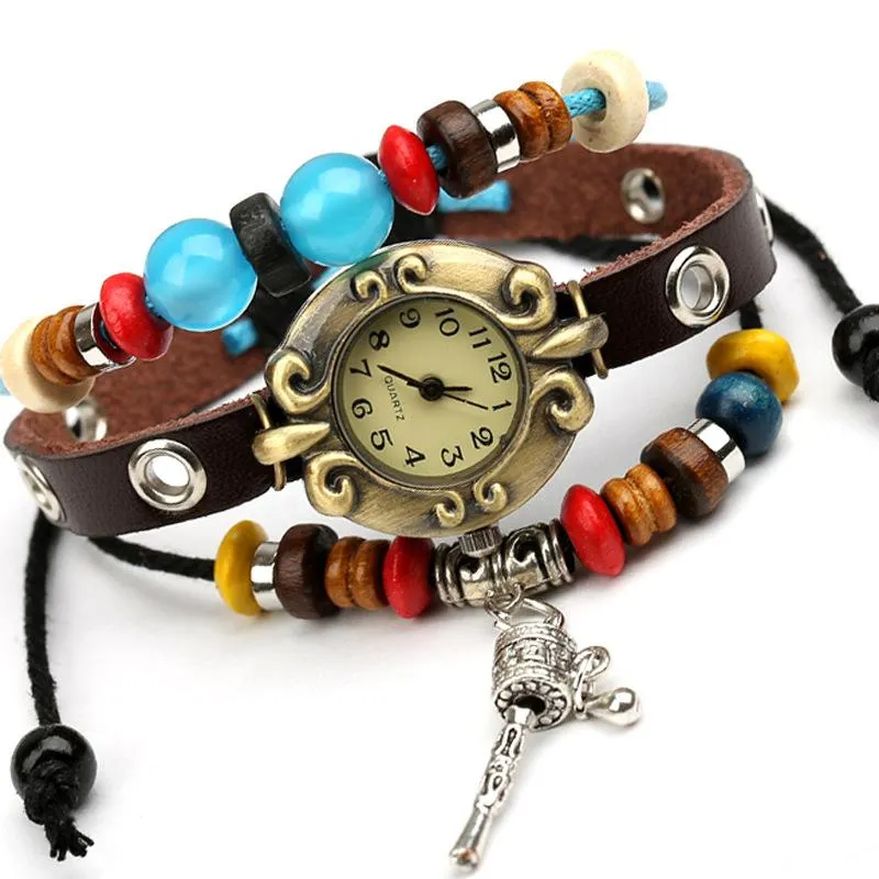 Montres-bracelets Top Turquoise Vintage Bracelet en cuir véritable Montre Femmes Lady Charm Rétro Montre-Bracelet Roman Slip Band