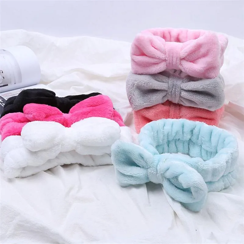 Makeup Brushes Flannel Cosmetic Headbands Soft Bowknot Elastic Hair Band Hairlace For Washing Face Shower Spa ToolsMakeup
