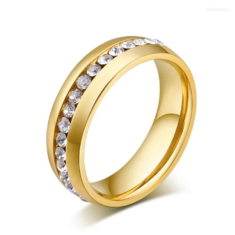 Bröllopsringar Fashion Charm Full Crystal Finger For Women Men Classic Rhinestone rostfritt stål Ringsmycken storlek 5 till 14