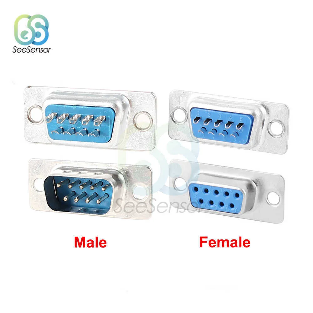 10st DB9 RS232 Serial Port Connector VGA 9 Pin Female 2 Rows Soler Type Plug D-Sub Male Socket