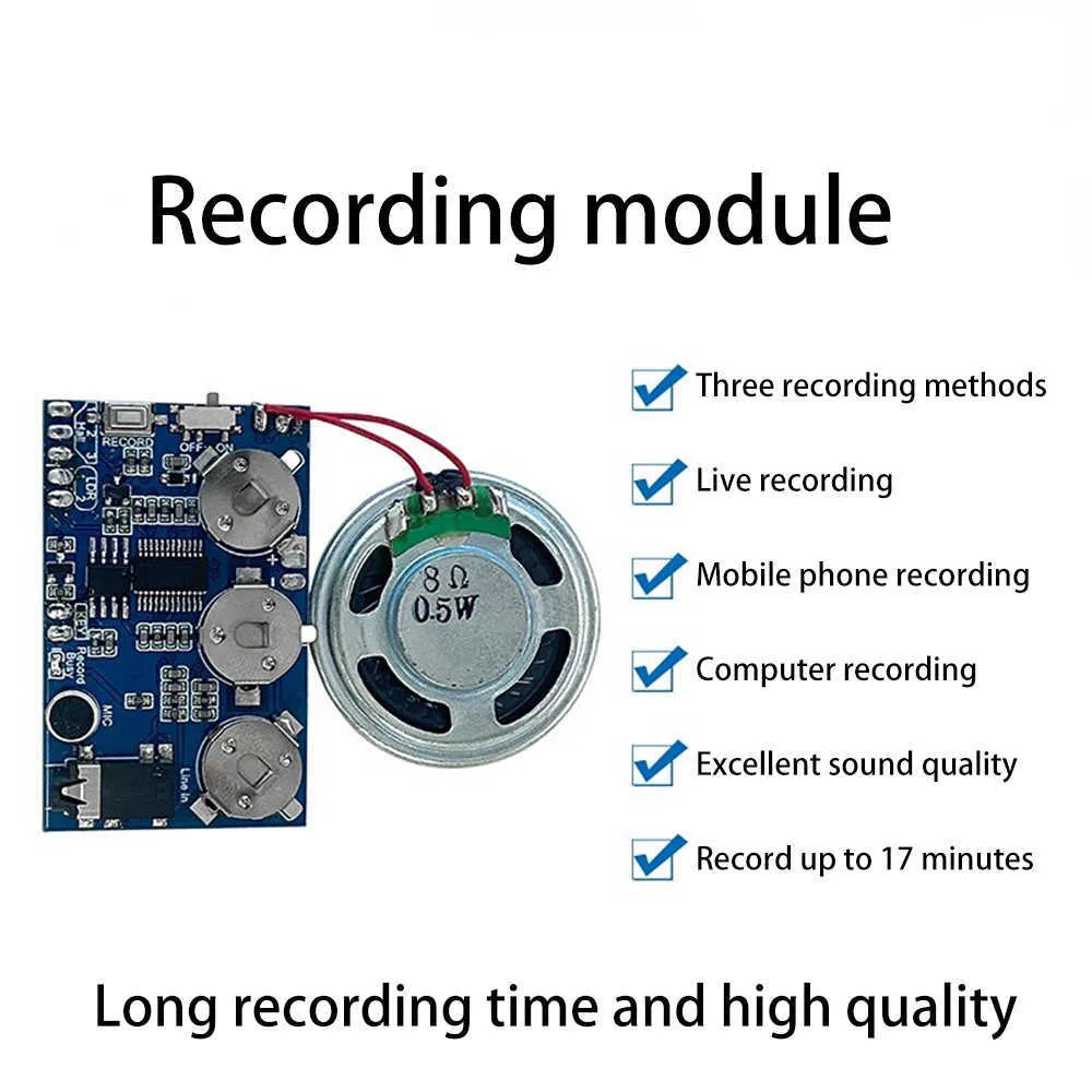 Module vocal bricolage 17 minutes carte de voeux à puce sonore enregistrable pour la musique de créativité de lecture de vacances