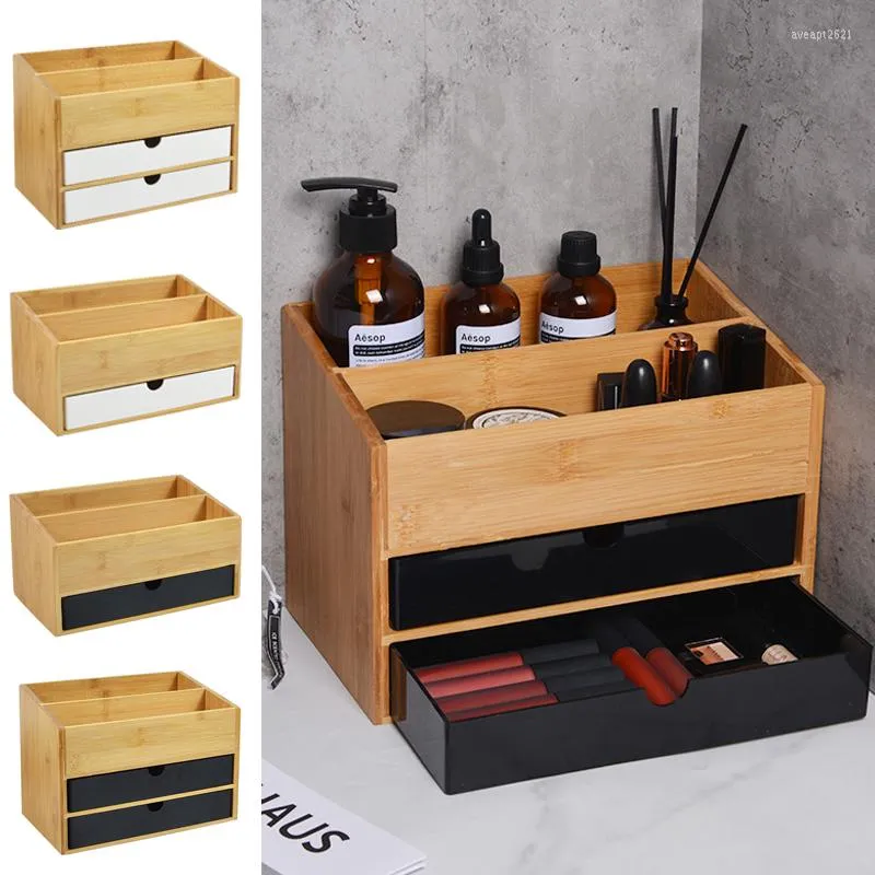 Storage Boxes Bamboo Cosmetic Drawer Box Desktop Makeup Organizer Dressing Table Jewelry Skin Care Rack