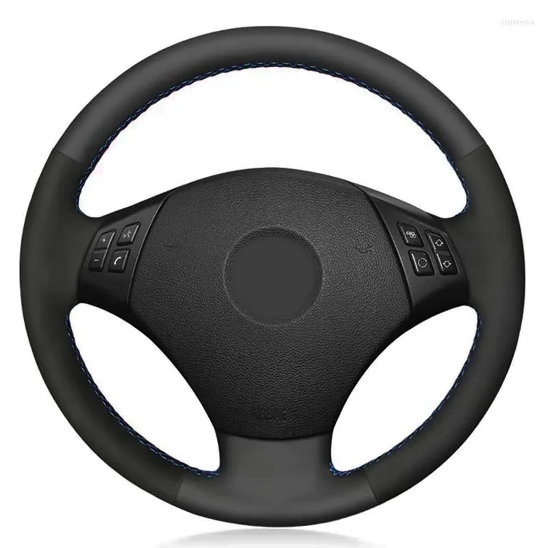 Housses de volant bâche de voiture noir en cuir véritable daim pour E90 E91 320 318i 320i 325i 330i 320d 328xi X1 E84