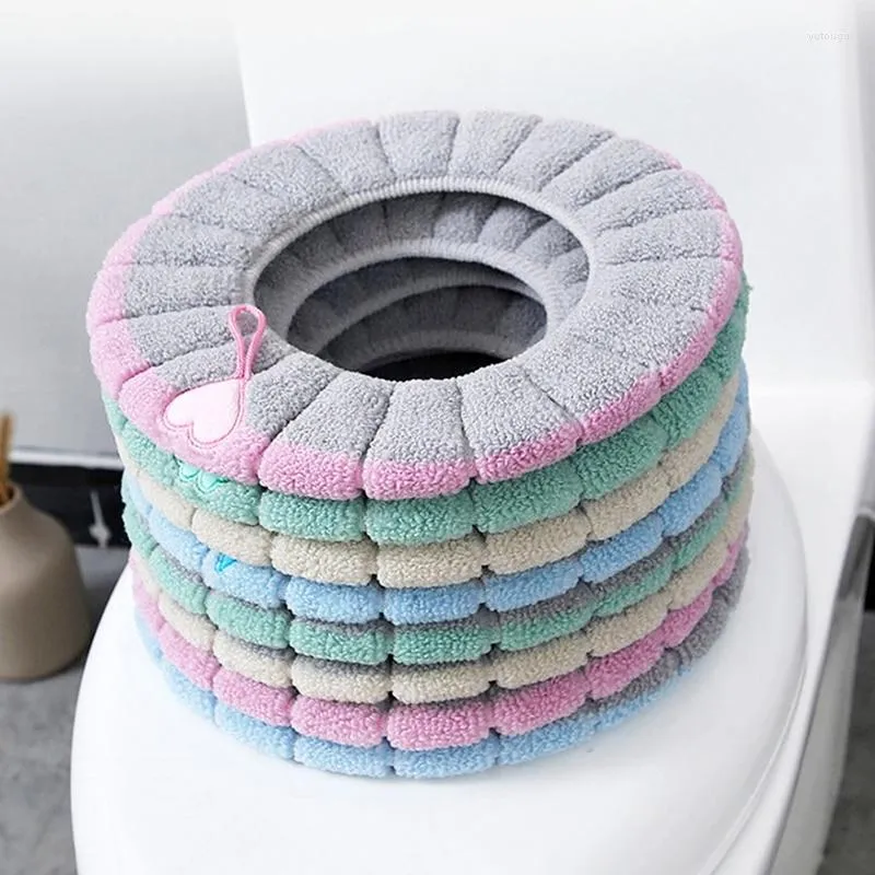 Toilet Seat Covers Winter Warm O -type Cover Washable Bathroom Pad Cushion Knitting Warmer Closestool Mat Portable Washed