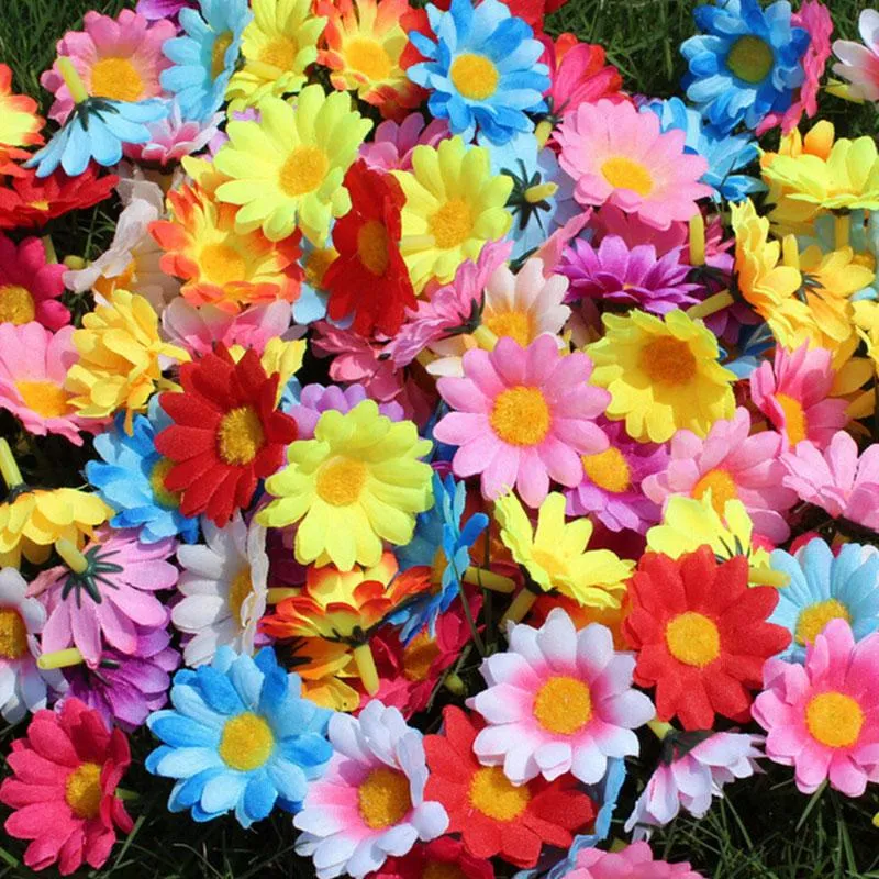 Dekorative Blumenkränze, 100 Stück/Beutel, künstliche Sonnenblume, handgefertigt, Mini-Kranz, DIY Blumenkopf, Hochzeit, Party, gefälschte Heimdekoration