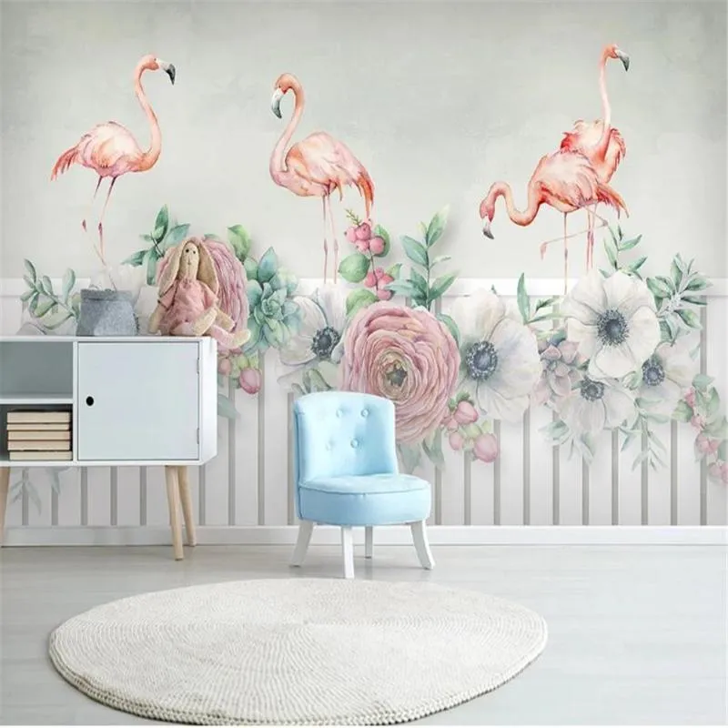 Wallpapers Milofi Custom Wallpaper Murals Nordic Southeast Asia Wind Flamingo Hand-painted Flowers And Plants Living Room Background Wall