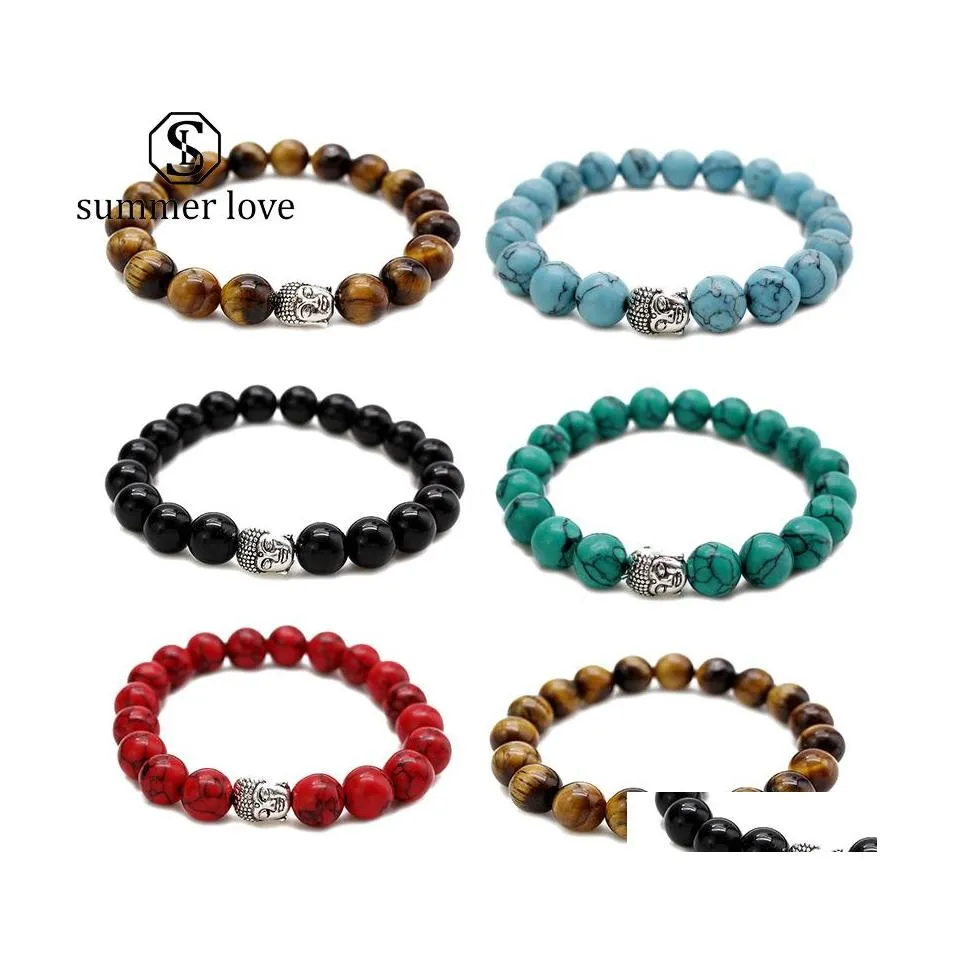 Link-Kette Ankunft Tigerauge Perlen Buddha Armbänder für Frauen Männer Gebet Glück Reichtum Heilung Colorf Natuarl Stein Valentinstag D Dhxdw