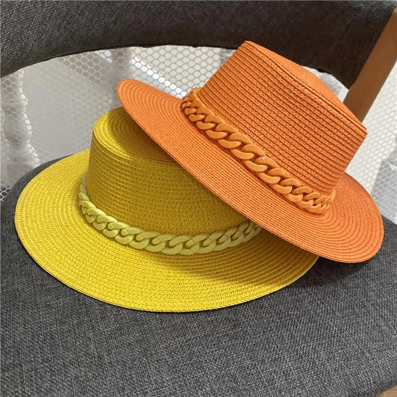 ワイドブリム帽子202305-duduファッションカラーペーパーアクリルチェーンフェドーラスキャップメンズレジャーパナマジャズハット