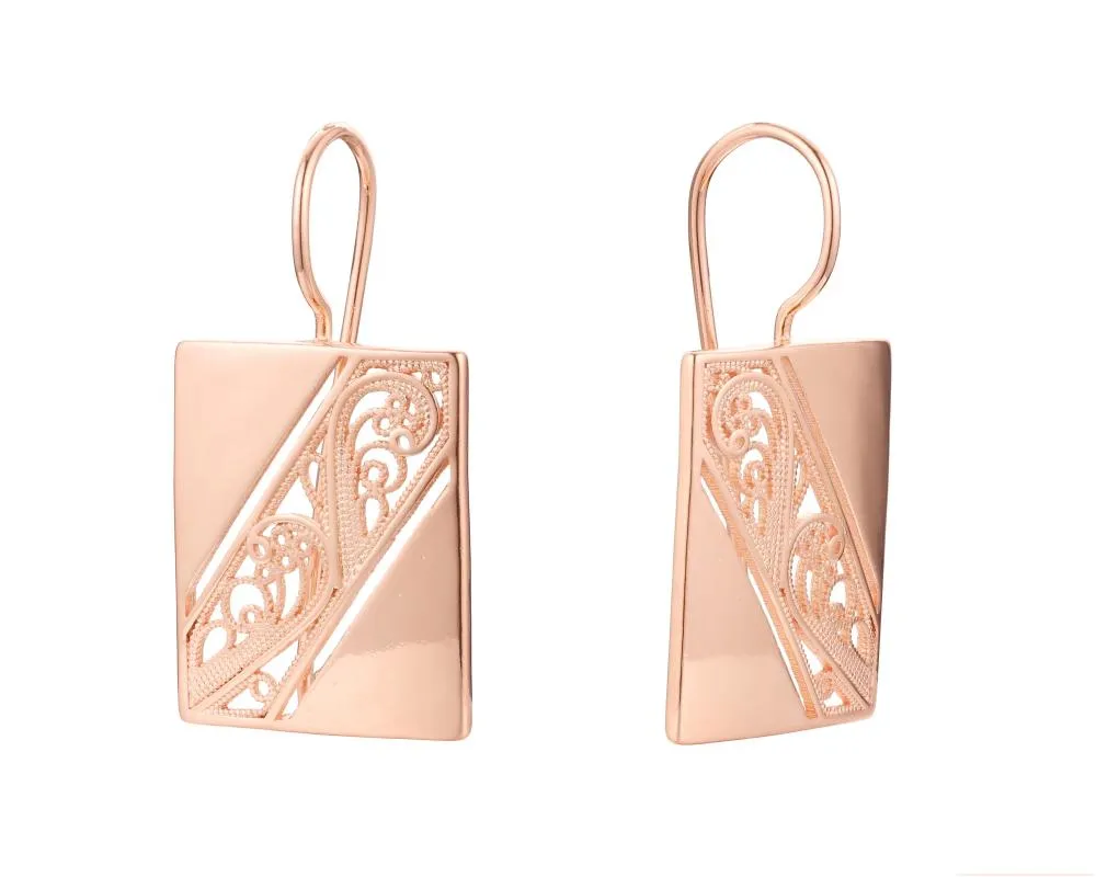 Dangle Earrings & Chandelier Fashion 585 Rose Gold Square Hollow Unique Glossy Long Women Creative High Quality Daily Fine JewelryDangle