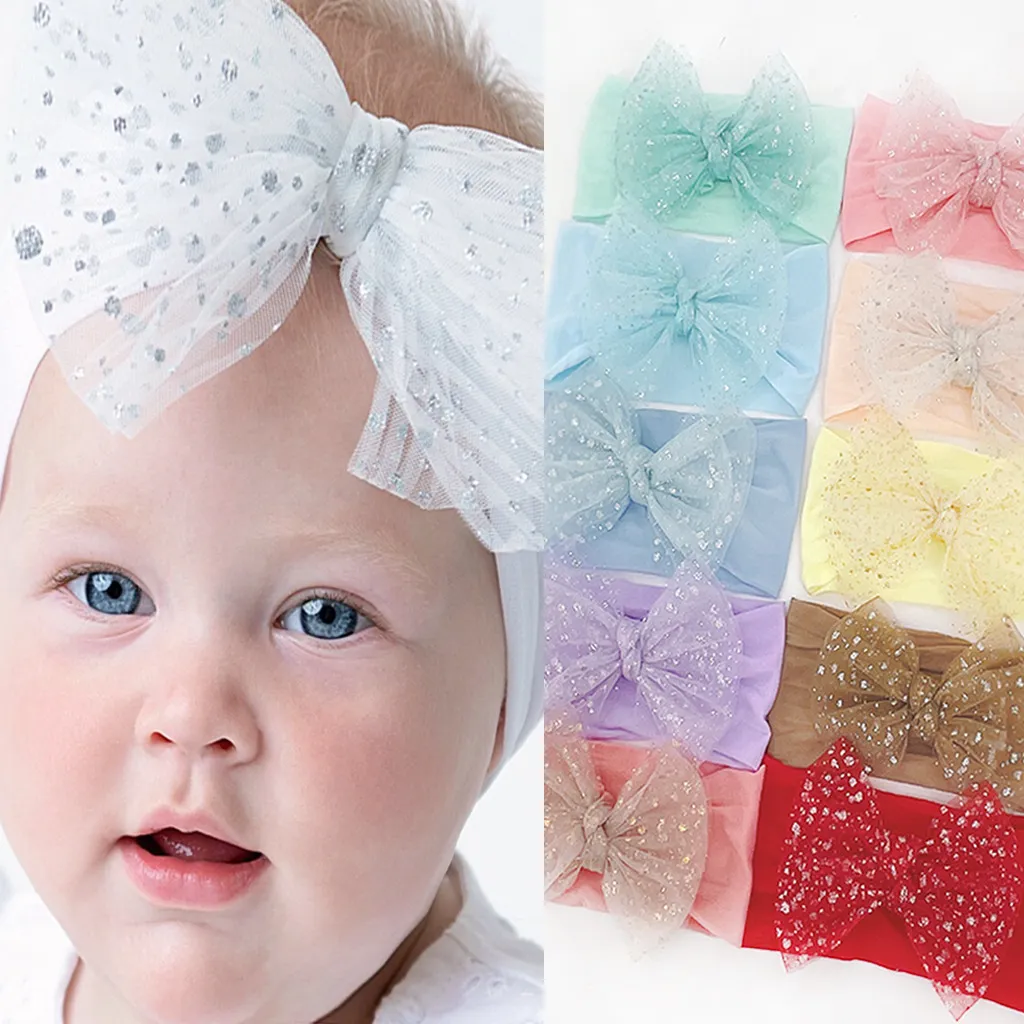 Accessoires pour cheveux de bébé Bande de cheveux papillon en nylon doux uni pour enfants Bandeau Foulards Accessoires