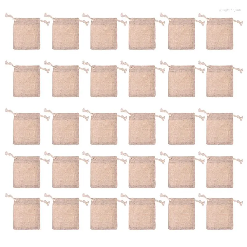 Cadeau cadeau 30pcs petite taille lin jute sac sac cordon pour bijoux bonbons pochette de stockage de mariage faveur emballage