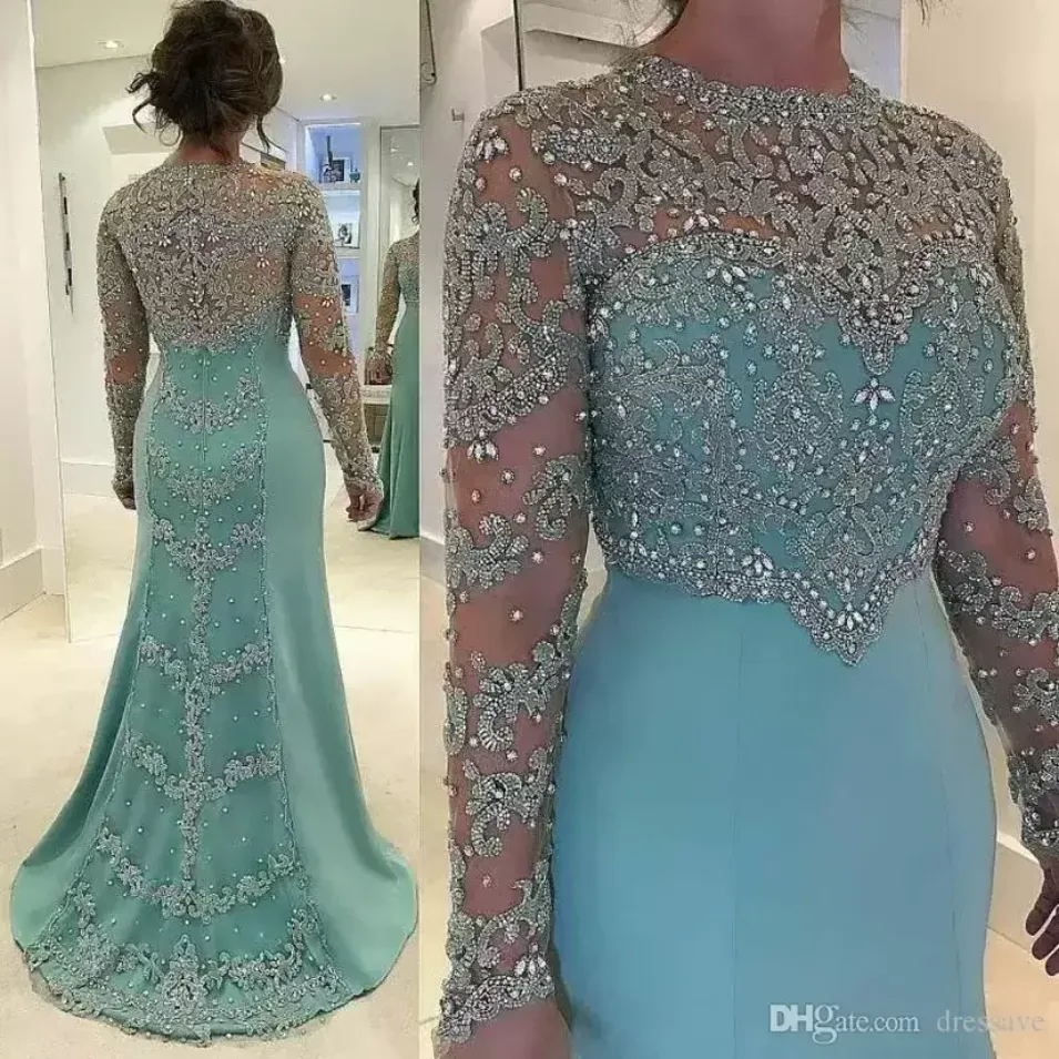 Vintage pailletten moeder van de bruid jurken lange mouwen kralen kristallen moeder van bruidegom jurken plus size avond prom jurken ba7868