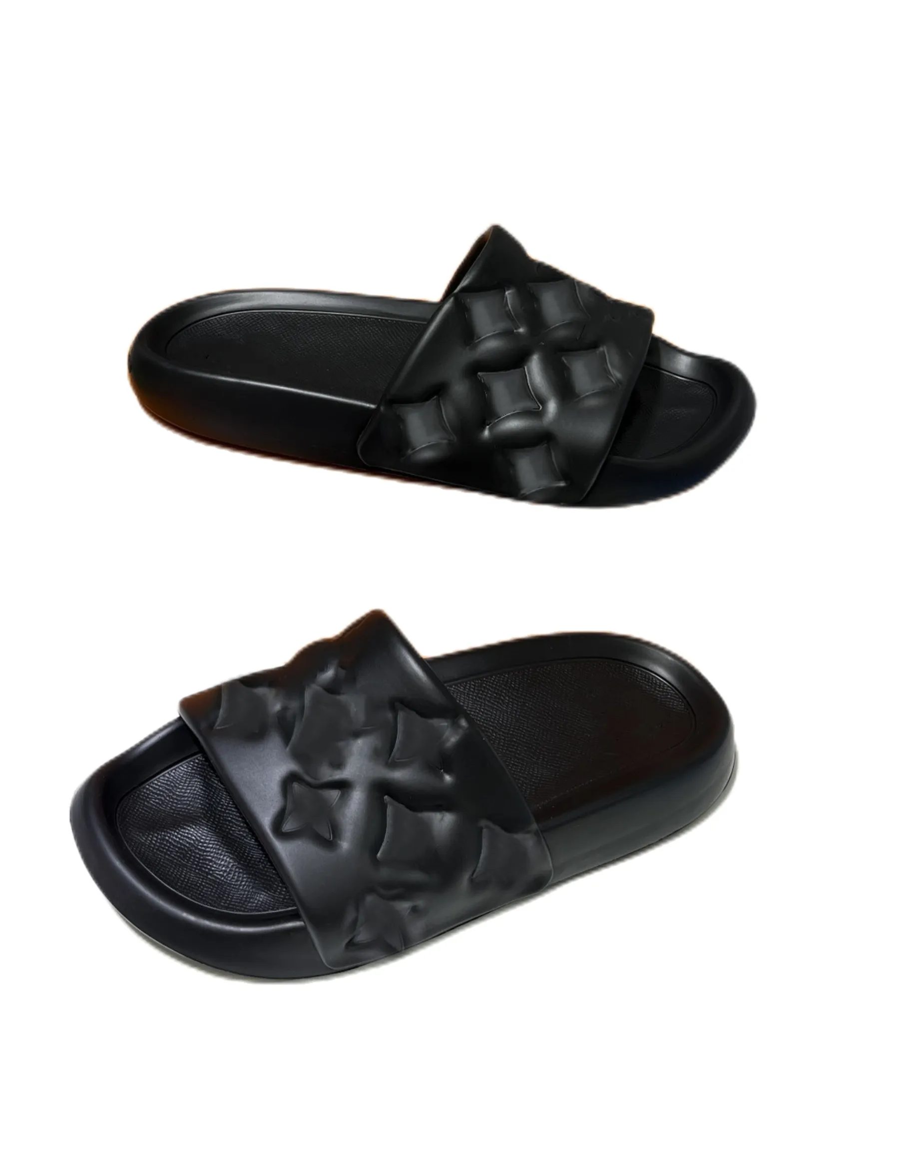 Designer Man Gummi Strandtofflor Dam Svart PU-skum elegant Regnbågssväng Inomhus Utomhusreglage Vit Grön Sandal Plattbottnad Par Modeller Storlek 35-46