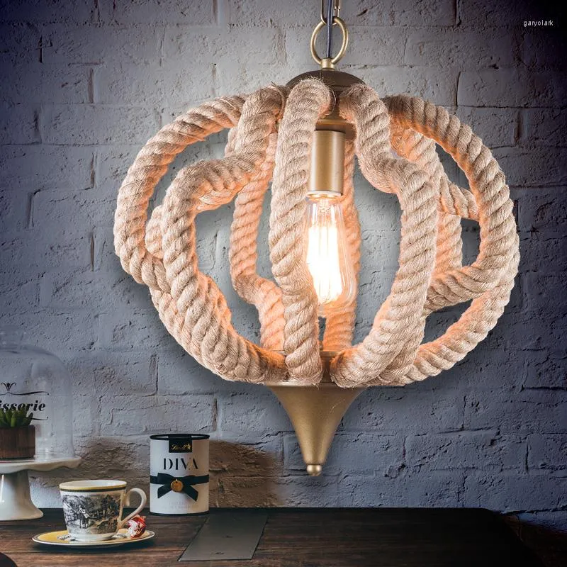 Lampes suspendues American Country Cafe Lights Creative Art RETRO Iron Lantern Rope Ball Bar Restaurant ZA