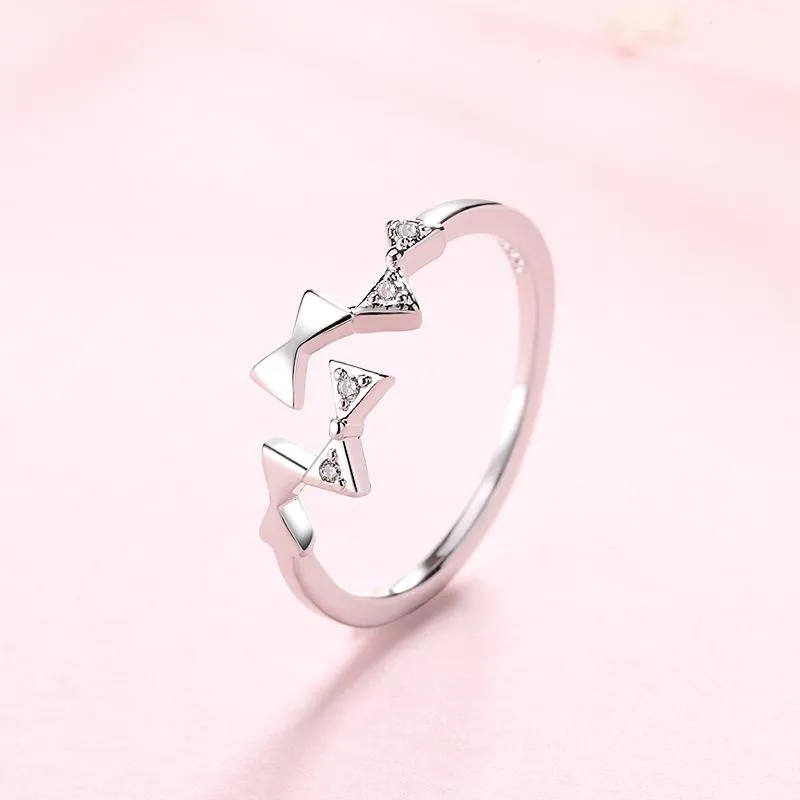 Bruiloft ringen Koreaanse boog-knoop open ring heldere zirconia love bowknot boogvinger vrouwelijke sieraden valentijnsdag cadeau