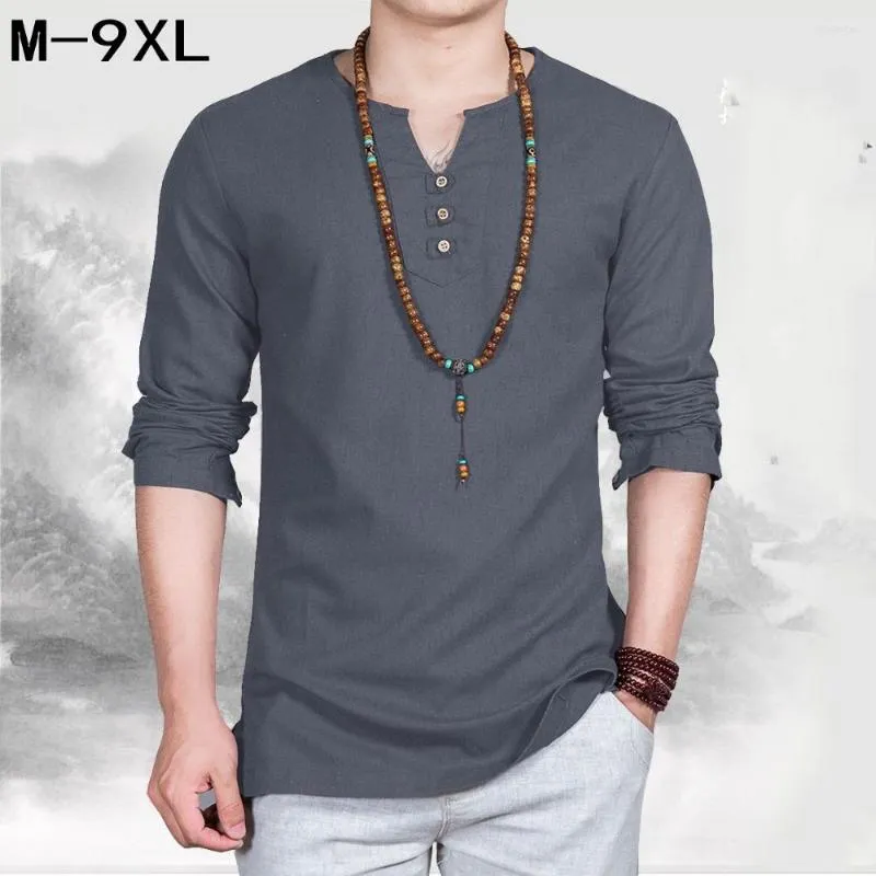 Camisetas masculinas de linho Men Big-decote em V estilo gordo chinês PLUS PLUSTURA TAMANHA CASUAL CASUAL LOME