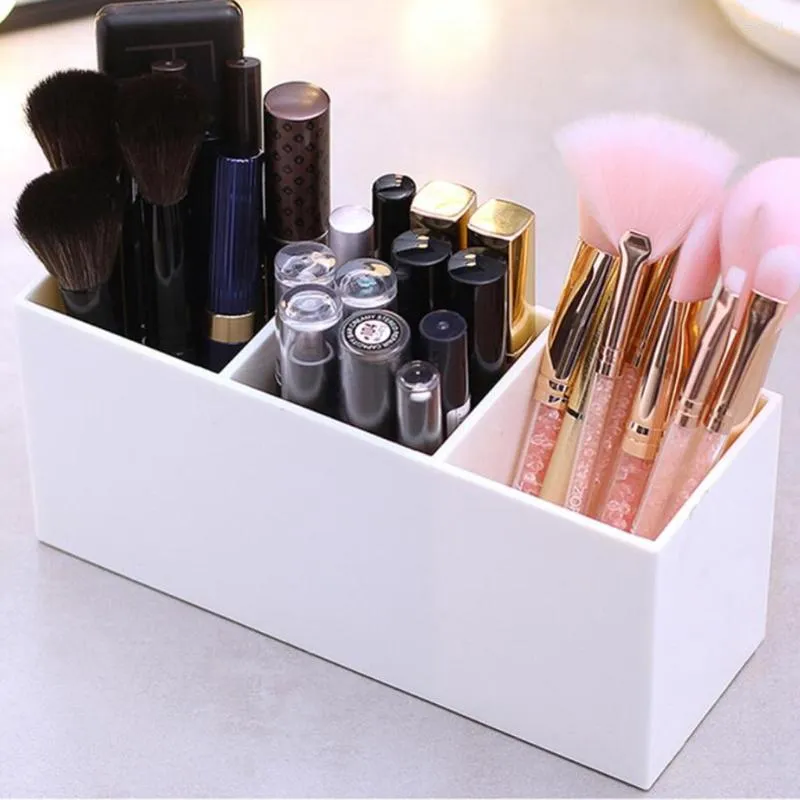 Aufbewahrungsboxen 3 Slot Tisch Acryl Make-up Pinsel Nail Art Halter Kosmetik Box Organizer Fall Tasche Werkzeuge Home