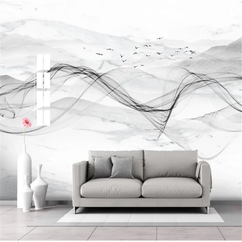 Wallpapers Milofi Aangepaste 3d grote muurpapier HD Jazz White Marble Patroon Ink Landschap Chinese achtergrond schilderen