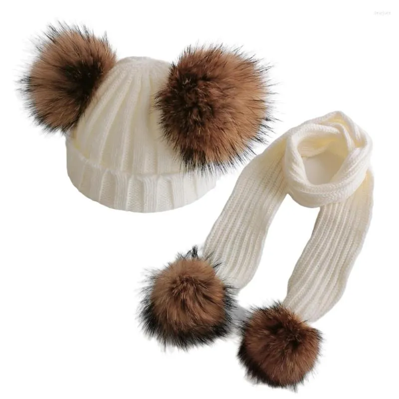 Hoeden geboren Baby Girl Boy hoed sjaal Pography Props Outfits Acryl Beanie Natural Fur Pompom Winter Cap Accessoires voor kinderen