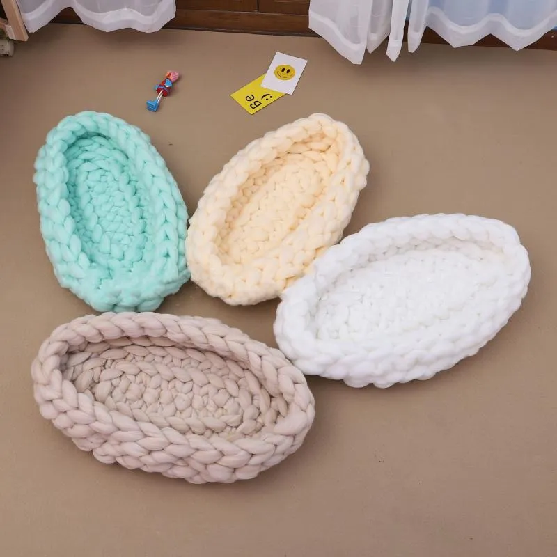 Couvertures emmaillotant panier tissé à la main créatif gros tricot cocon nid Pod photographie Prop né bébé infantile bateau boîte Po tirer pour Studio