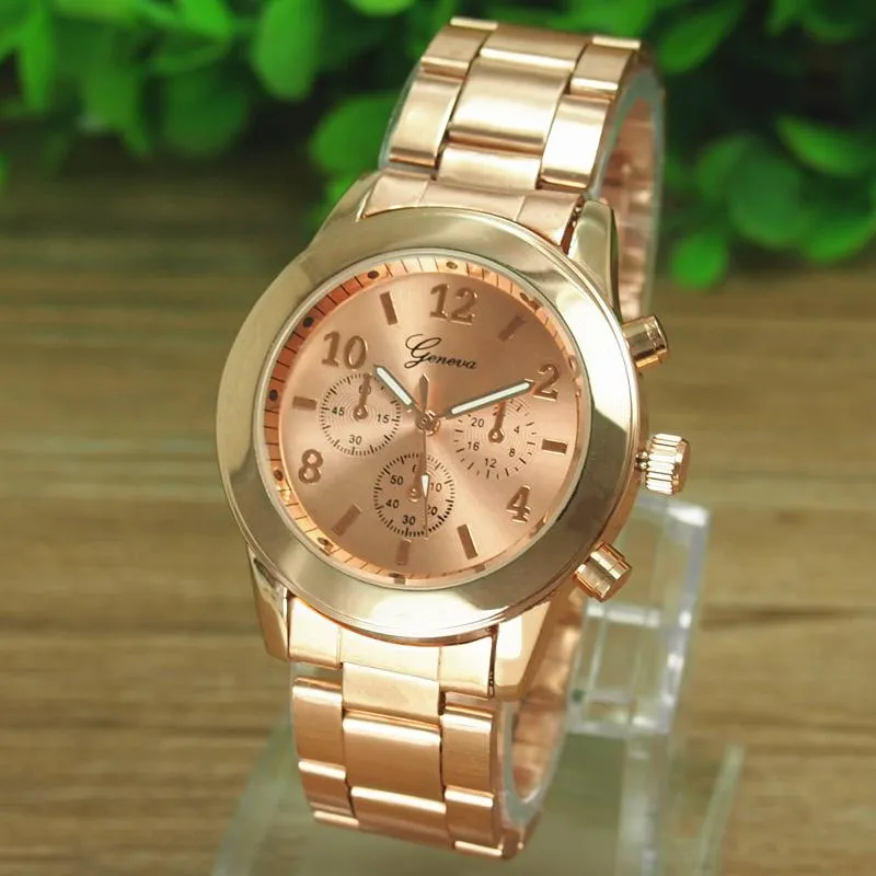 Wristwatches Geneva Ladies Women Girl Unisex Stainless Steel Quartz Wrist Watches 2023 Female Gift Clock Horloge Dames Kol